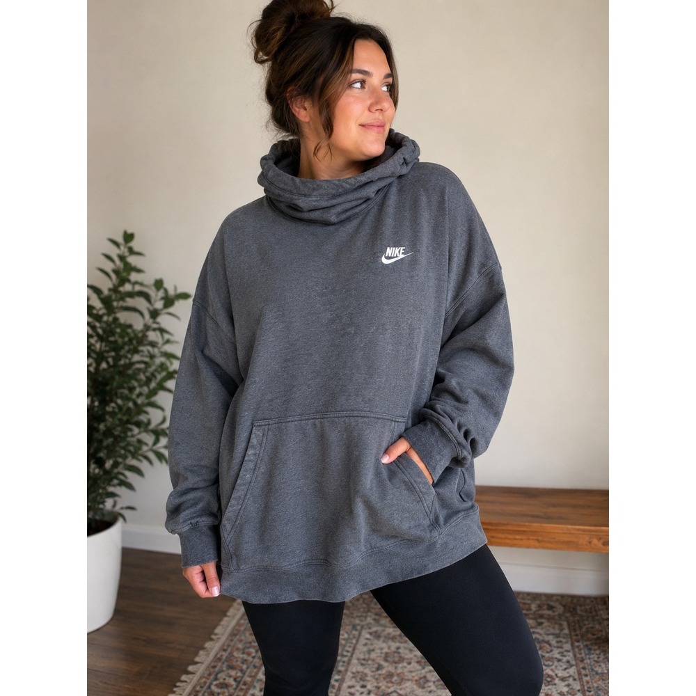Nike Gray Hoodie Womens 3X Funnel Neck Oversized Pullover Athleisure‎